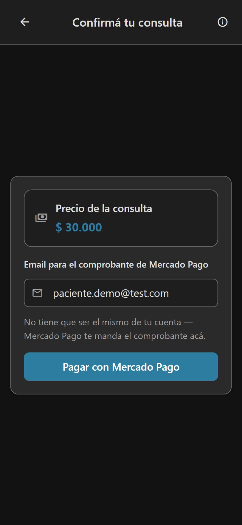 Pantalla de pago con MercadoPago